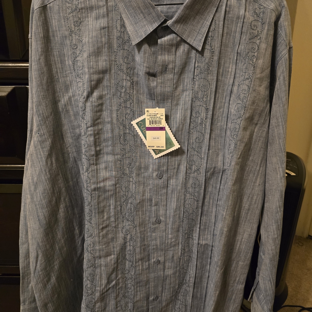 Cubavera Blue Casual Button Down Shirt